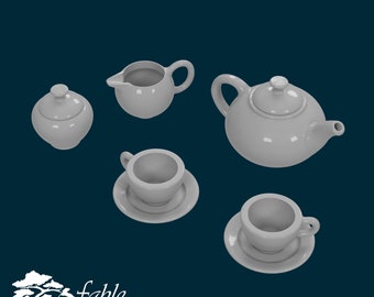 Tea Set 1:6 Play Scale Miniature STL & OBJ 3D Print Files