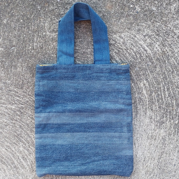 Durable Denim Tote Bag, colorful lining, repurposed materials, upcycled jeans, handmade, artsy bag, practical, one of a kind, teacher gift