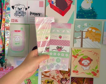 matcha strawberry washi style sticker sheet