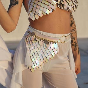 Iridescent Festival Belt – Holographic Mermaid Scale Belt with Gold Hardware – Burning Man Rave Waist Armor
