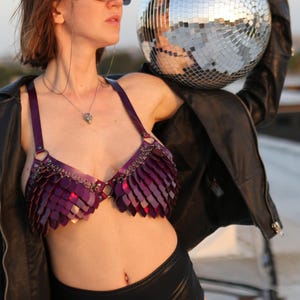 Iridescent Purple Scale Festival Bra, Holographic Mermaid Bra Top, Handmade Rave Armor for Burning Man & Fantasy Costumes, Futuristic Top