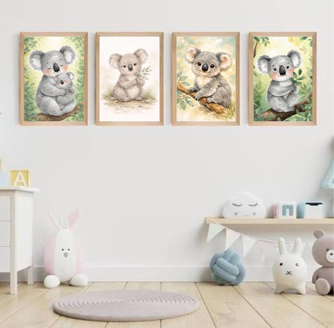 Koala Nursery Wall Art Set of 4 | Watercolour Animal Artwork ...