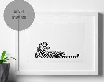 Minimal Black & White Tiger Wand Kunst Druck, Wand Dekoration, modern, Tier, Schlafzimmer Wand Kunst, digitale Kunst Download