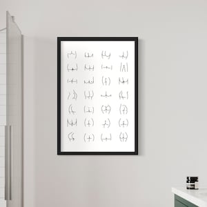 May include: A black framed print with a white background featuring a series of black and white line drawings of different hand gestures.