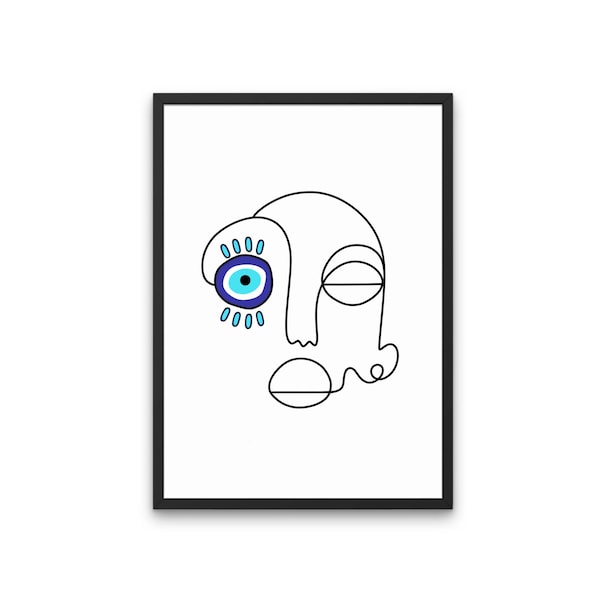 Face Line Art Egyptian Evil Eye Third Eye Wall Art, Minimalistic, Simple Line Art, Printable, Digital Download, Poster Print, Home Decor