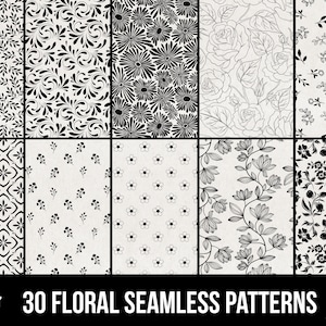 30 Florale Musterdesigns SVG PNG JPEG pdf, Digitalpapier, Vintage Blumenmuster, Rosenblatt Stoffmuster Digitaler Download