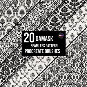 20 Procreate Damask Seamless Pattern Brushes, Traditional Floral Design, Vintage Pattern, Procreate Pattern Damask Design Digital Download