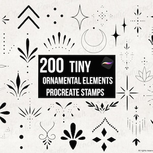 200 Tiny Tattoo Ornamental Procreate Stamps, Fine Line Ornate Procreate Brushes Stencil (Digital Download)
