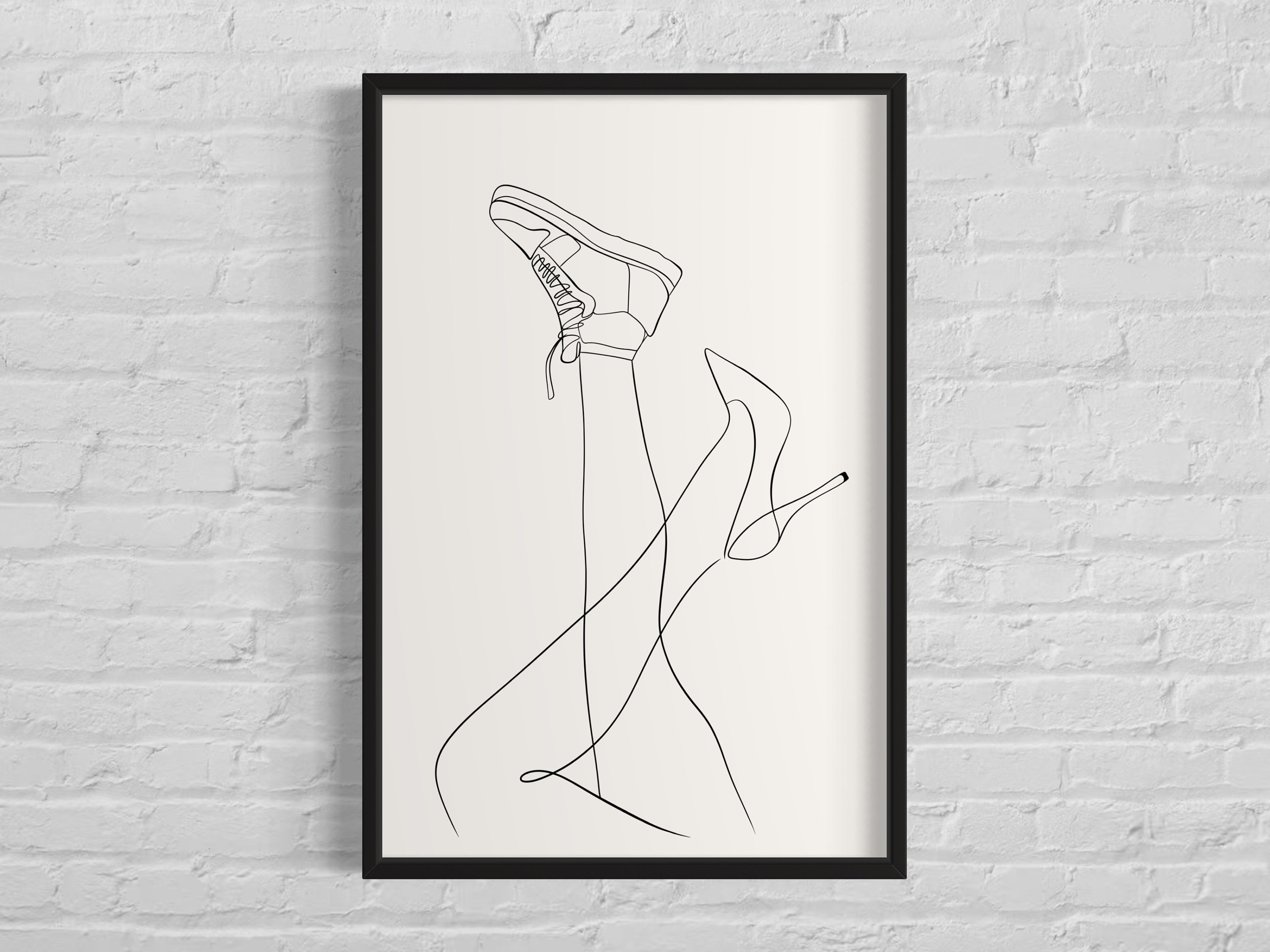 High Heels Sneakers Linie Art Print, schwarz weiß, Frau Turnschuhe Wand Kunst Poster, Printable Home Decor