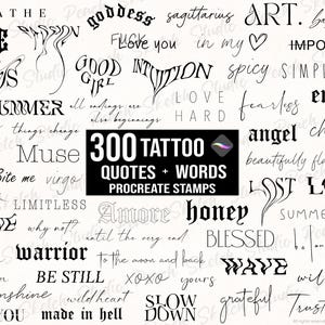 300 Words & Quotes Procreate Stamps, Flash Tattoo Stencil Design Brushes (Digital Download)
