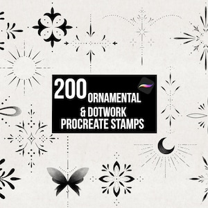 200 Procreate Small Ornamental Brush Stamps, Delicate Dotwork Shading Ornament Brush Set Bundle, Flash Tattoo Detailed Stencils, Digital
