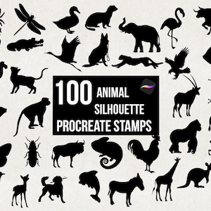 100 Procreate Animal Silhouette Stamps | Hand-drawn Brushes | Animal Shapes | Wildlife Procreate Stamps | Animal Brush Set Bundle File