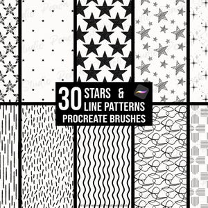 30 Stars & Lines Procreate Brushes, Seamless Patterns Procreate Brush Set (Digital Download)
