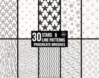 30 Sterne und Linien Muster Procreate Pinsel, Nahtlose Muster, Pinselset (Digitaler Download)