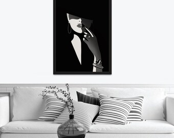 Woman Elegant Fashion Poster Print Wall Art, Black Fashion Art, Dark Aesthetics Home Decor, Printable, Feminine, Digital Download