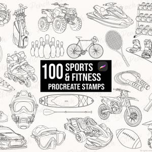 100 Sports Procreate Stamps, Fitness Icons, Hand Drawn Line Art Designs, Procreate Brush Set (Digital Download)