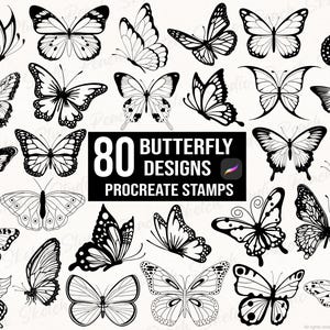 80 Butterfly Procreate Stamps, Butterflies Tattoo Designs Stencils Procreate Brushes (Digital Download)
