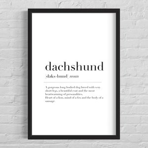 Dachshund Definition Typography Poster Print, Home Decor Wall Art, Dog Breed Meaning, Wiener Dog, Sausage Dog, Printable, Digital Download