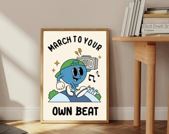 March To Your Own Beat Retro Vintage Poster Print, Home Decor Wall Art, Vintage Style Poster, Music Lovers, Printable, Digital Download