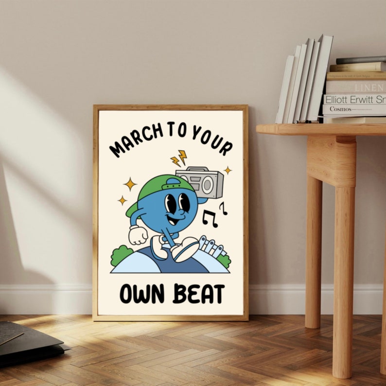 March To Your Own Beat Retro Vintage Poster Print, Home Decor Wall Art, Vintage Style Poster, Music Lovers, Printable, Digital Download image 1