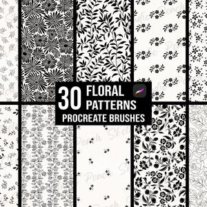 30 Blumenmuster Procreate Pinsel: Blumen Musterdesign Pinselset (Digitaler Download)