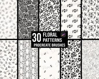 30 Floral Patterns Procreate Brushes: Flower Seamless Pattern Designs Brush Set (Digital Download)