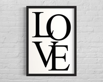 Love Typografie, Kunst Poster Druck, minimalistisch schwarz und weiß, stark vereinfacht, Galerie Wandkunst, Dekoration, moderne Kunst, digitaler Download