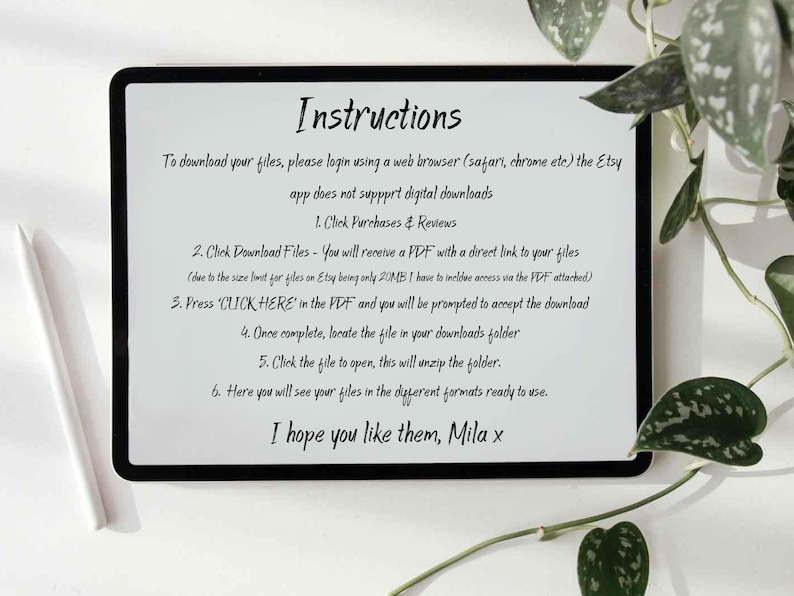 Download instructions shown on iPad mock up screen which are also detailed in listing description.