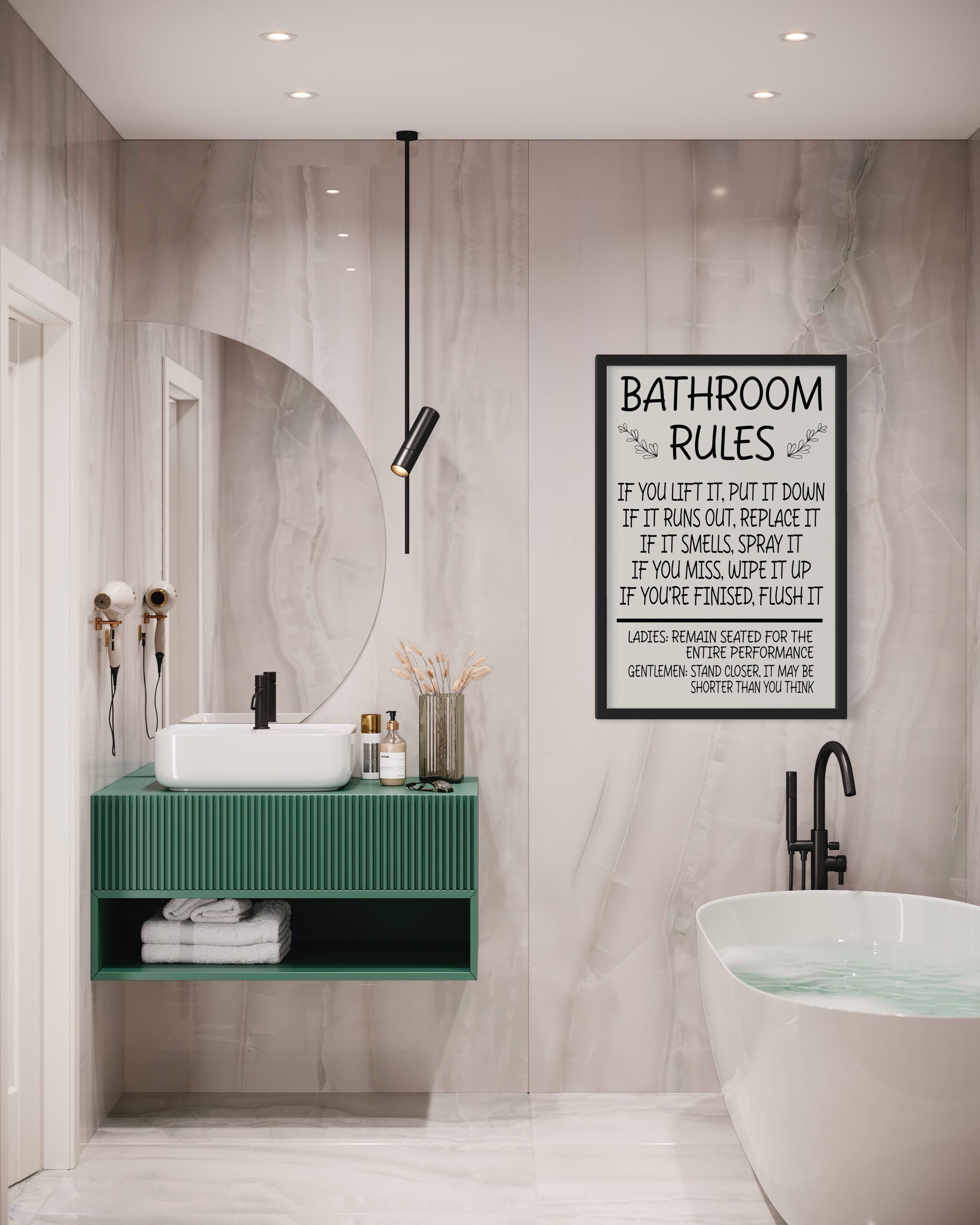 Funny Bathroom Rules Sign Poster Print, Ladies and Gentlemen Rules, Fun ...