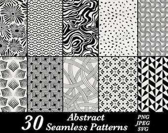 30 Abstract Seamless Patterns: PNG SVG JPEG Hand Drawn Designs (Digital Download)