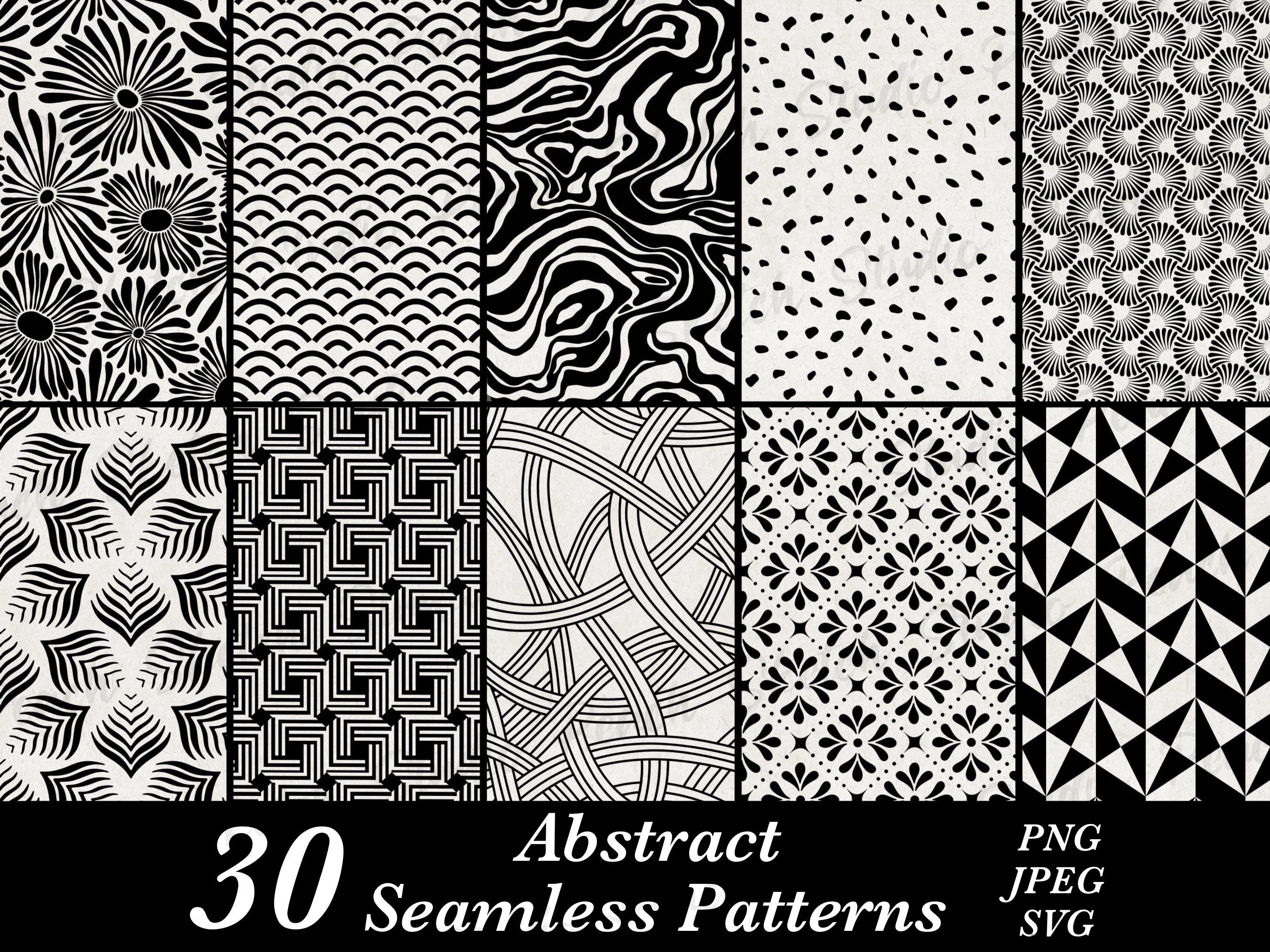 30 Abstract Seamless Patterns, PNG SVG JPEG, Hand Drawn Geometric ...