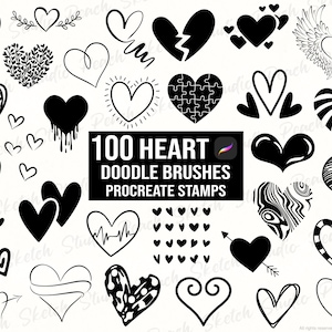 Tampons Procreate 100 coeurs, pinceaux Procreate Love & Valentines (téléchargement numérique)
