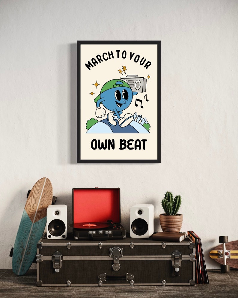 March To Your Own Beat Retro Vintage Poster Print, Home Decor Wall Art, Vintage Style Poster, Music Lovers, Printable, Digital Download image 3