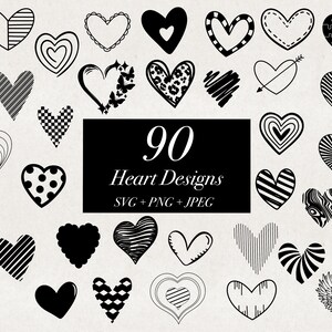 90 designs de corações desenhados à mão: ilustrações de amor em SVG, PNG, JPEG (download digital)