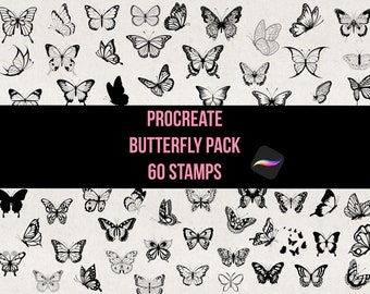 Procreate 60 Butterfly Stamp Brushes, Tattoo Stencil Brush Pack, Detailed Butterflies Brush Set, Commercial Use, Hand-drawn Digital Download