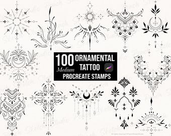 100 Ornamental Tattoo Procreate Stamps, Fine Line Tattoo Design Stencils, Procreate Brushes (Digital Download)