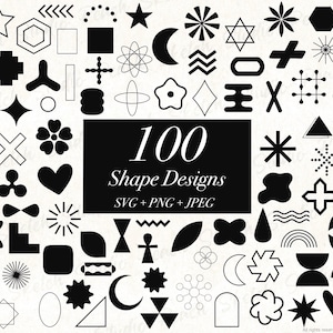 100 Basic Shapes Designs: SVG PNG JPEG, Silhouette Shape Clipart (Digital Download)