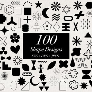 100 vormen SVG PNG JPEG, basisvorm ontwerpen gesneden bestanden, ster illustraties, ster hart cirkel vierkant digitale download, vormen illustraties bundel