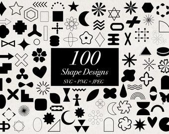 100 Formen SVG PNG JPEG, Basic Shape Designs Cut Files, Stern Clip Art, Stern Herz Kreis Quadrat digitaler Download, Formen Clip Art Bundle