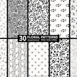 30 Floral Patterns SVG PNG JPEG, Seamless Flower Botanical Designs Digital Paper (Digital Download)