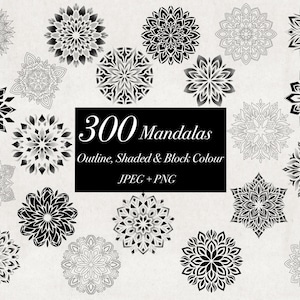 300 Mandala Designs, PNG JPEG Fine Line Tattoo Stencils, Dotwork Shading (Digital Download)