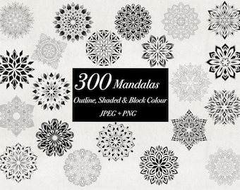 300 Mandala Designs, PNG JPEG Fine Line Tattoo Stencils, Dotwork Shading (Digital Download)