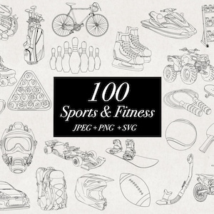 100 illustrations de sport Fitness SVG PNG JPEG, football, tennis, course automobile, fichiers coupés de haute qualité en téléchargement numérique