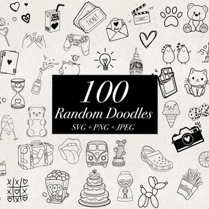 100 ilustracji Doodle SVG PNG JPEG Designs, losowy Doodle Clip Art Tattoo, kwiaty do scrapbookingu, wysokiej jakości pliki do cięcia do pobrania cyfrowego