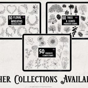 100 Flower Bouquet Procreate Stamps, Floral Fine Line Botanical Designs ...