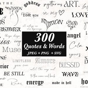 300 ontwerpen voor quotes en woorden, PNG SVG JPEG Flash Tattoo stencils belettering (digitale download)