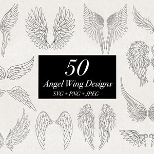 50 projektów skrzydeł anioła SVG PNG JPEG ilustracje, pakiet szablonów skrzydeł, pliki do cięcia skrzydeł, wróżka svg szczegółowy zarys skrzydeł cyfrowe pobieranie