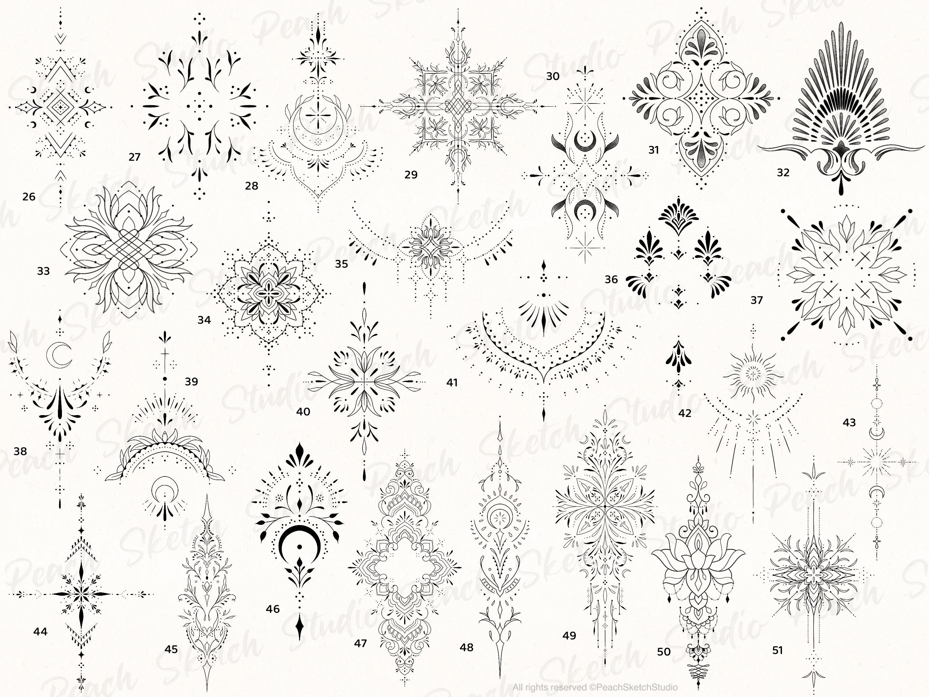 100 Ornamental Tattoo Designs: PNG JPEG, Delicate Fine Line Tattoo ...