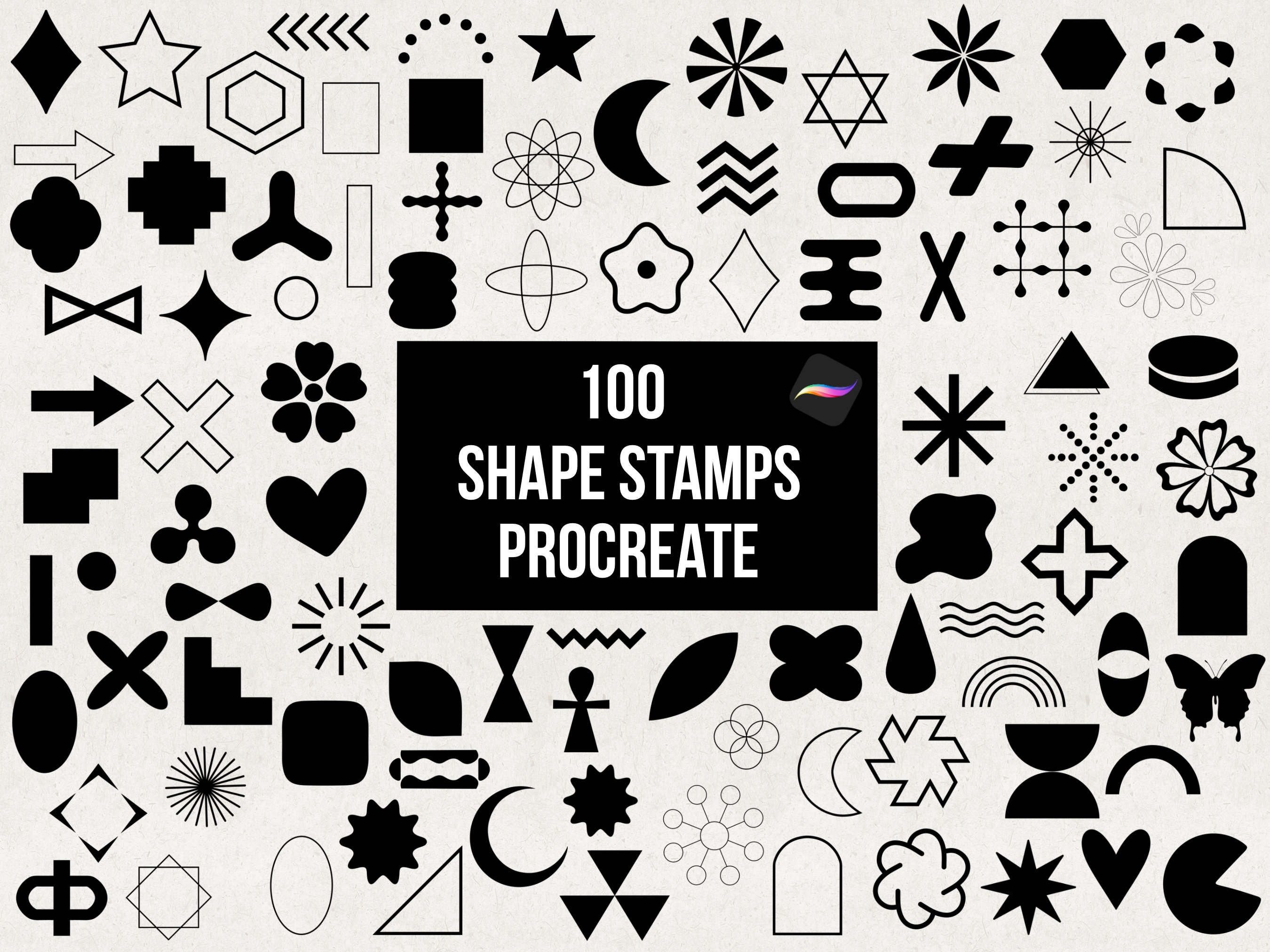 Procreate 100 Pinceles Sello de Formas Geométricas – Contorno y Relleno de Formas Básicas para Logotipos, Pegatinas, Planificadores y Arte