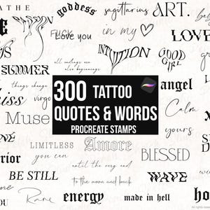 Tampons Procreate 300 mots et citations, pinceaux pour pochoirs de tatouage Flash (téléchargement numérique)